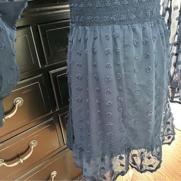 BTFBM Navy Swiss Dot Smocked Dress M - Picture 12 of 12